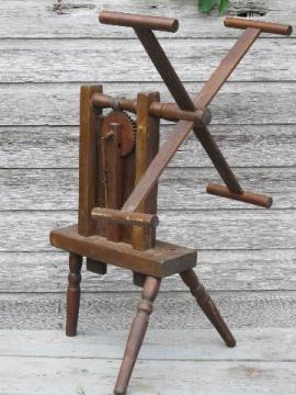 catalog photo of primitive antique wood yarn skein winder w/ mortis & tenon joints