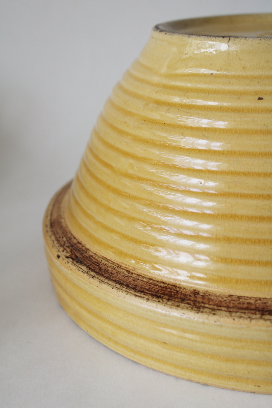 photo of primitive antique yellow ware pottery, beehive shape large mixing bowl early 1900s vintage  #9