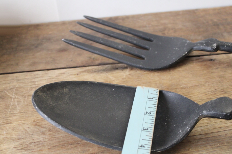 photo of primitive black wrought iron look metal fork & spoon, oversized wall art vintage farmhouse style  #5