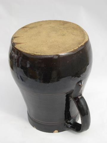 photo of primitive brown glazed stoneware pottery pitcher, civil war vintage #3