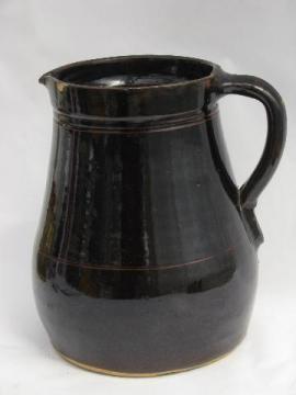 catalog photo of primitive brown glazed stoneware pottery pitcher, civil war vintage