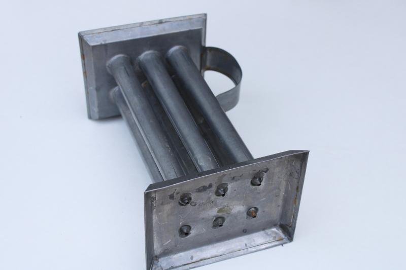 photo of primitive candle mold, zinc metal mold for poured candles, long wax tapers #3