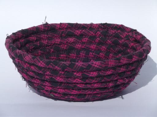 photo of primitive coiled cotton fabric bowls, handmade rag baskets set #4