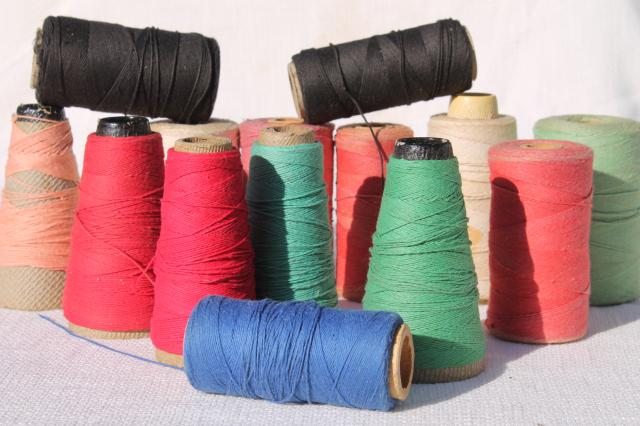 photo of primitive colors vintage cotton string / weaving cord / baker's twine on big spools #1