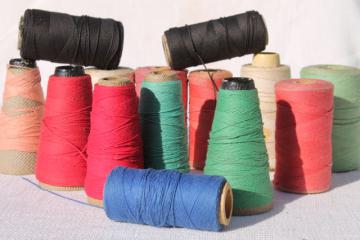 catalog photo of primitive colors vintage cotton string / weaving cord / baker's twine on big spools
