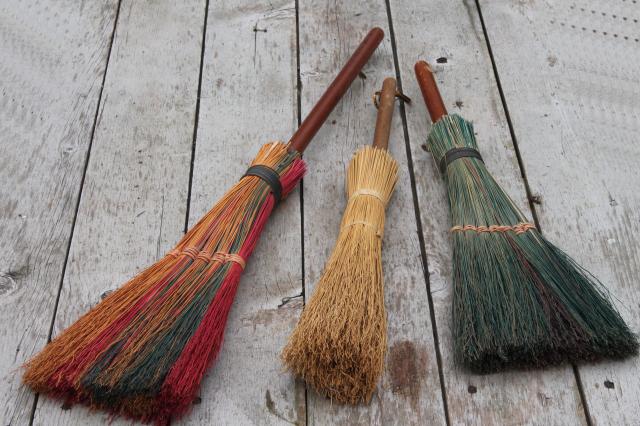 photo of primitive corn broom collection, vintage straw brooms for fall Halloween decoration #3