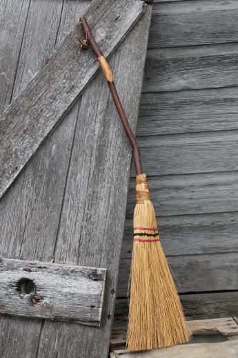 photo of primitive corn whisk hearth broom  w/ rustic twig broomstick #1