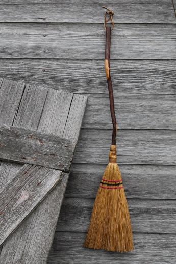 photo of primitive corn whisk hearth broom  w/ rustic twig broomstick #2