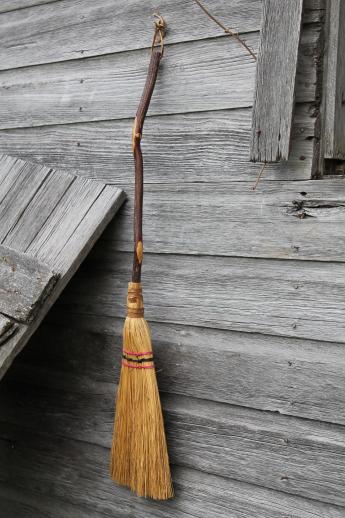 photo of primitive corn whisk hearth broom  w/ rustic twig broomstick #4