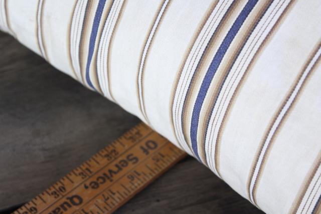 photo of primitive country farmhouse vintage feather pillow, old brown & blue striped cotton ticking #2