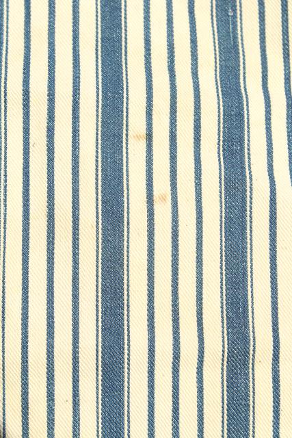 photo of primitive country farmhouse vintage feather pillow, old indigo blue striped cotton ticking #5