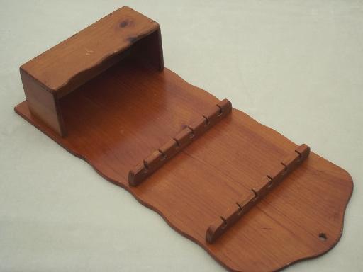 photo of primitive country pine wall box spoon holder, vintage wood spoon rack  #4