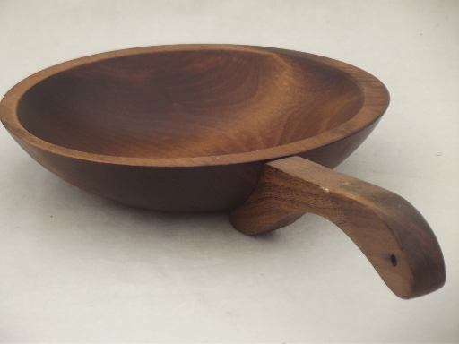 photo of primitive dipper, pine wood bowl w/ stick handle, vintage peanut bowl #1