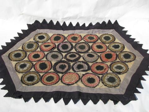 photo of primitive early american antique hand-stitched penny bullseye rug #1