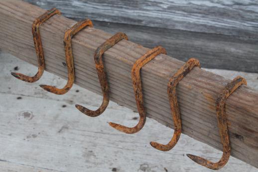 photo of primitive forged iron hook, lot of 6  rusty old iron hooks  #7