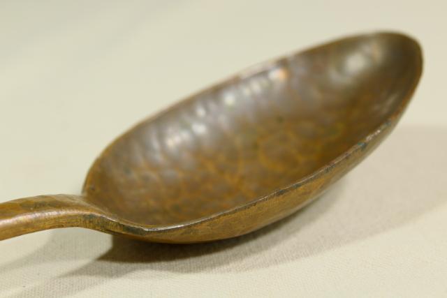 photo of primitive forged & wrought copper long handled spoon w/ hand hammered texture #2