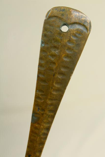 photo of primitive forged & wrought copper long handled spoon w/ hand hammered texture #5