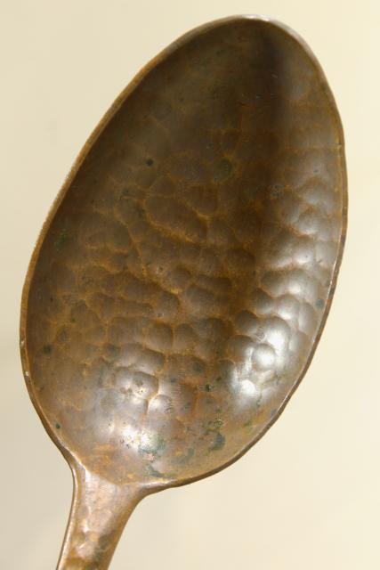 photo of primitive forged & wrought copper long handled spoon w/ hand hammered texture #6