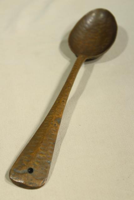 photo of primitive forged & wrought copper long handled spoon w/ hand hammered texture #8