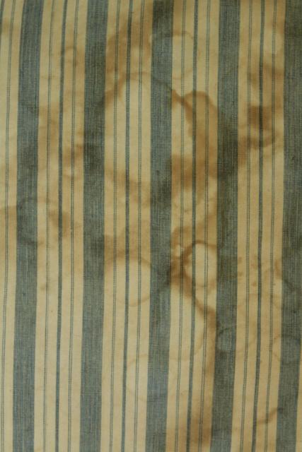 photo of primitive grubby vintage cotton ticking feather pillows, old indigo blue striped cotton #4