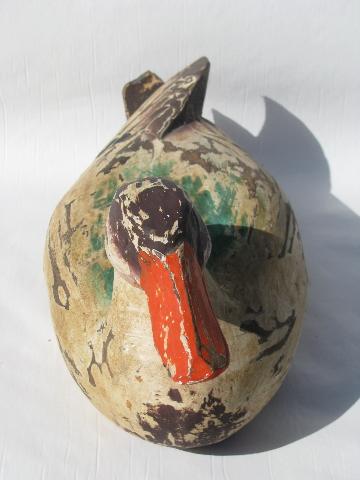 photo of primitive hand-carved wood folk art painted duck decoys for cabin or lodge #3