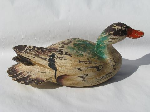 photo of primitive hand-carved wood folk art painted duck decoys for cabin or lodge #4