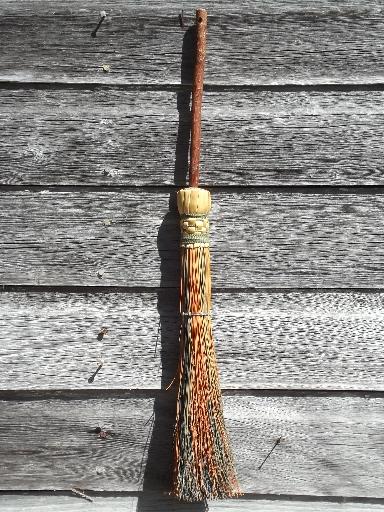 photo of primitive handmade corn whisk hearth broom w/ rustic twig broomstick #1