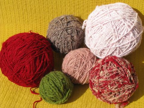 photo of primitive hand-spun wool yarn lot, rustic primitive colors and undyed #6