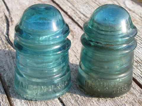 photo of primitive harness or coat hooks, old barn board wood pegs w/ antique glass insulators #8