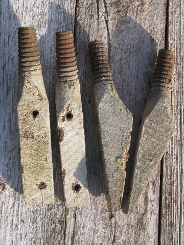 photo of primitive harness or coat hooks, old barn board wood pegs w/ antique glass insulators #9