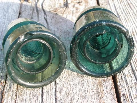 photo of primitive harness or coat hooks, old barn board wood pegs w/ antique glass insulators #4