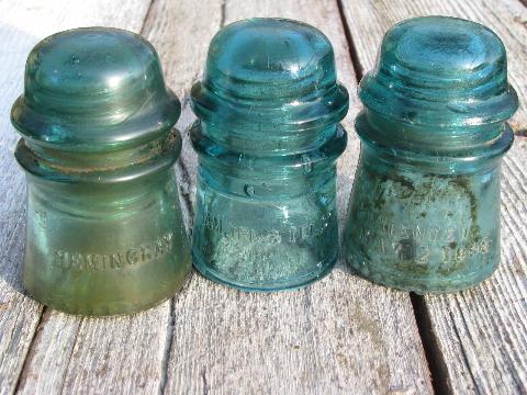 photo of primitive harness or coat hooks, old barn board wood pegs w/ antique glass insulators #3