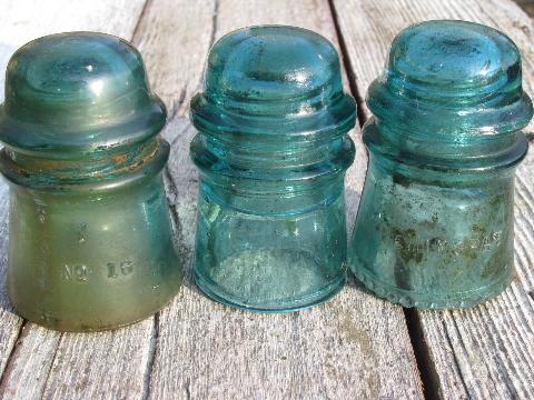 photo of primitive harness or coat hooks, old barn board wood pegs w/ antique glass insulators #4