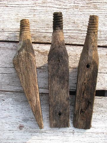 photo of primitive harness or coat hooks, old barn board wood pegs w/ antique glass insulators #5