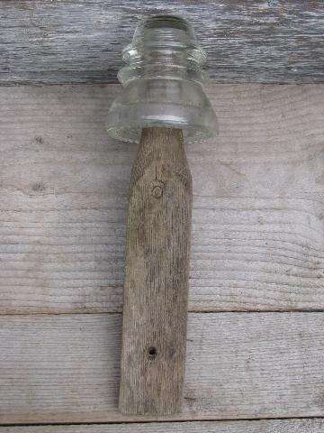 photo of primitive harrness or coat hooks, old barn board wood pegs w/ antique glass insulators #3