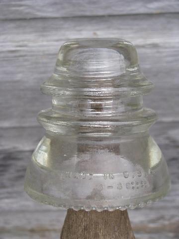 photo of primitive harrness or coat hooks, old barn board wood pegs w/ antique glass insulators #4