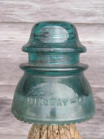 photo of primitive harrness or coat hooks, old barn board wood pegs w/ antique glass insulators #5