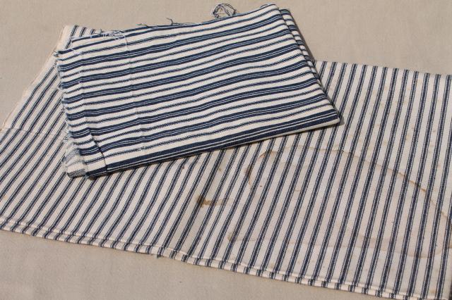 photo of primitive heavy cotton ticking scraps, salvaged fabric wide indigo blue striped cloth #2