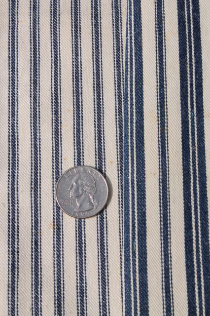 photo of primitive heavy cotton ticking scraps, salvaged fabric wide indigo blue striped cloth #3