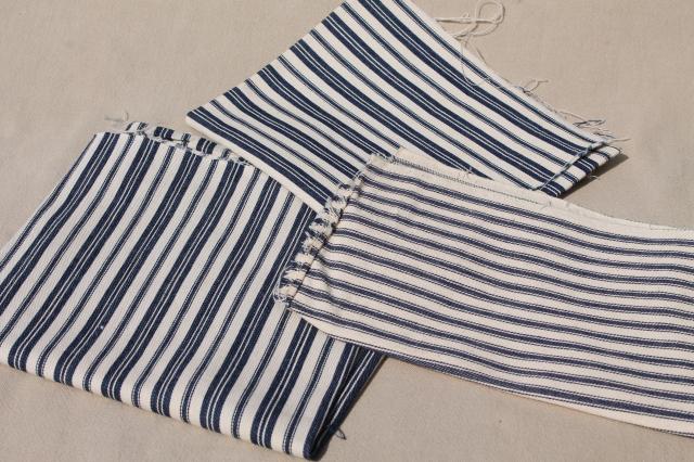 photo of primitive heavy cotton ticking scraps, salvaged fabric wide indigo blue striped cloth #4