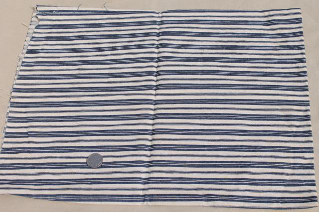 photo of primitive heavy cotton ticking scraps, salvaged fabric wide indigo blue striped cloth #5