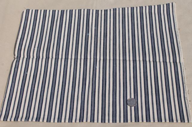 photo of primitive heavy cotton ticking scraps, salvaged fabric wide indigo blue striped cloth #6