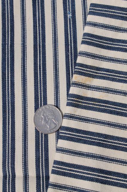 photo of primitive heavy cotton ticking scraps, salvaged fabric wide indigo blue striped cloth #7