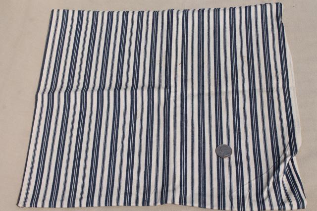 photo of primitive heavy cotton ticking scraps, salvaged fabric wide indigo blue striped cloth #8