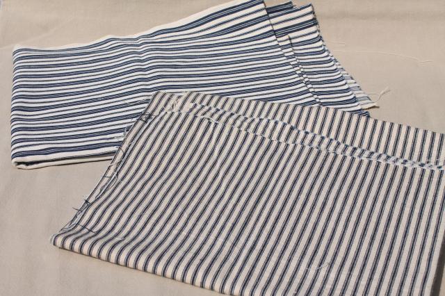 photo of primitive heavy cotton ticking scraps, salvaged fabric wide indigo blue striped cloth #11