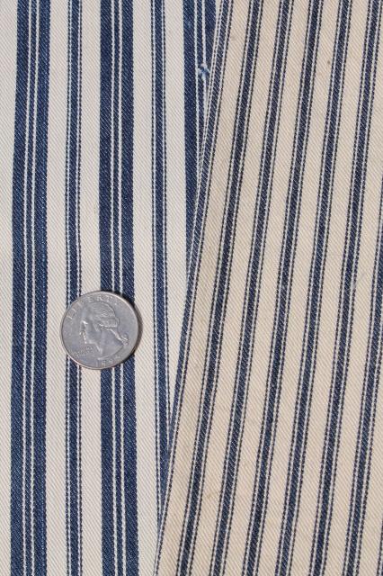 photo of primitive heavy cotton ticking scraps, salvaged fabric wide indigo blue striped cloth #12