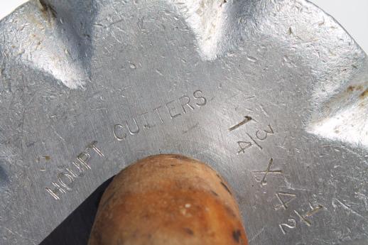 photo of primitive kitchen tool, old rolling pin doughnut cutter to make long john donuts #5