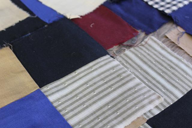 photo of primitive old antique cotton & wool fabric pieced patchwork quilt blocks #2