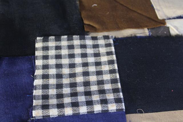 photo of primitive old antique cotton & wool fabric pieced patchwork quilt blocks #4