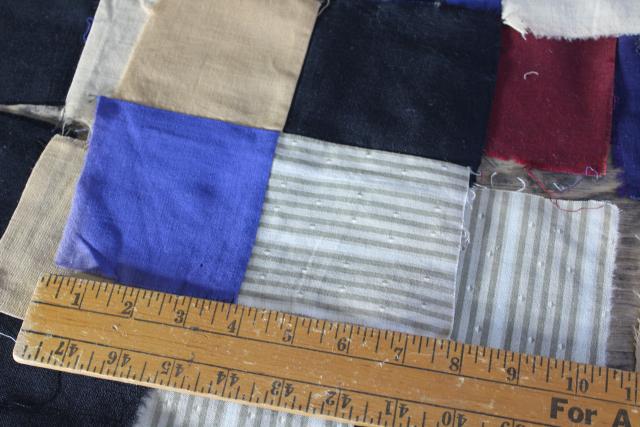 photo of primitive old antique cotton & wool fabric pieced patchwork quilt blocks #8